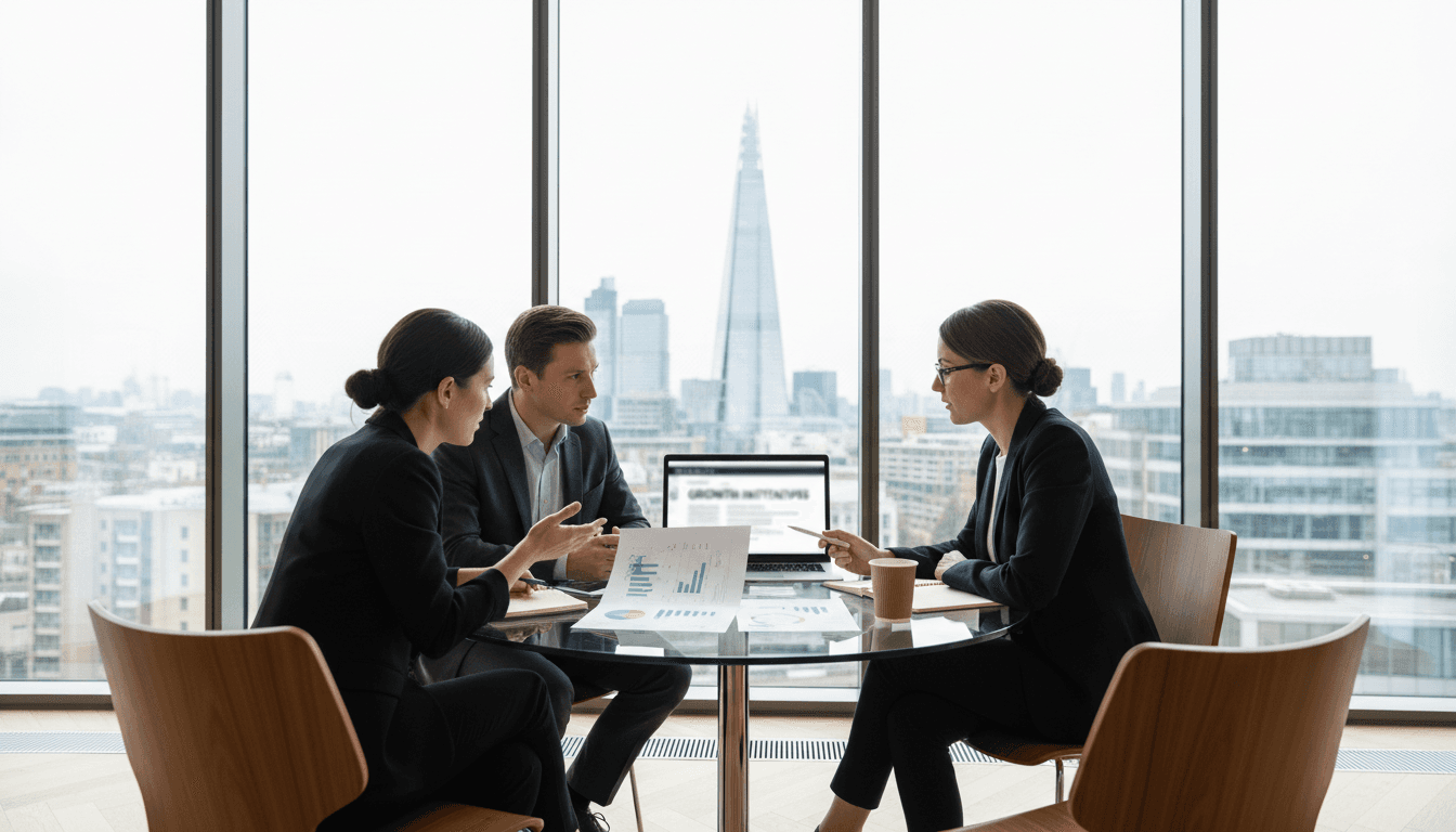 Strategic business consultation in progress at a London office