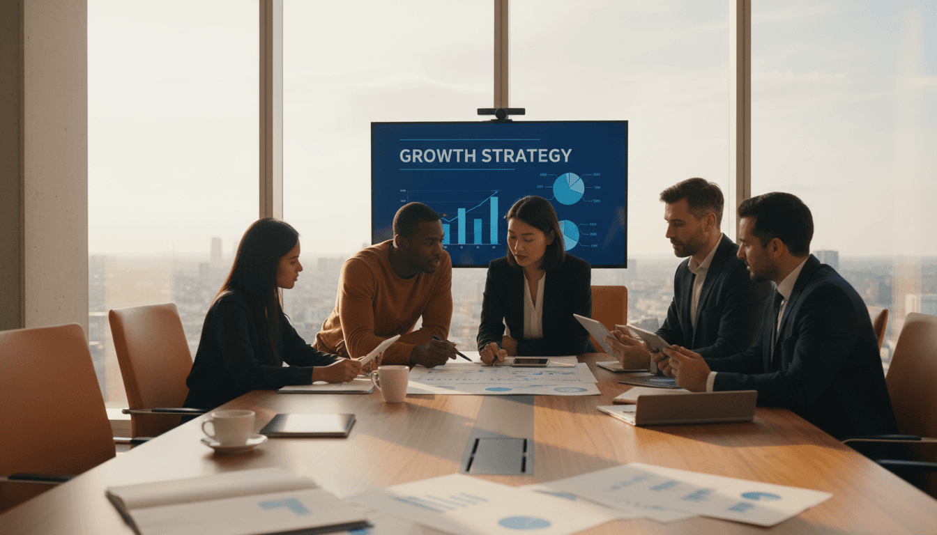 Strategic planning session with diverse consulting team in modern London office